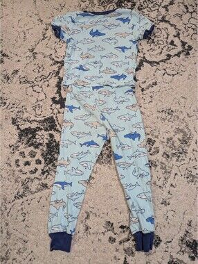 Kirkland Boy's Shark PJ Set Size 4T Blue Pajama Set 100% Cotton